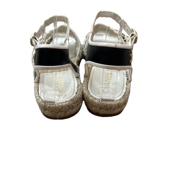 Chanel Bicolor CC Chain Slides Espadrille Sandal *flaw* size 6 - Picture 4 of 9